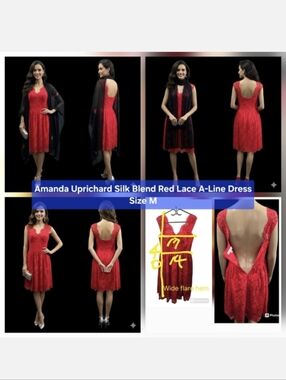 Amanda Uprichard Silk Blend Red Lace A-Line Dress Size M